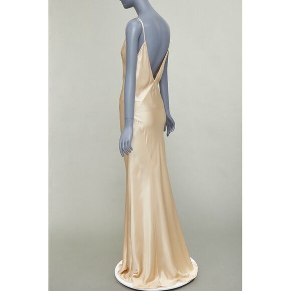 SAINT LAURENT 2024 rose champagne satin plunge contour panel slip gown FR36 S - Picture 6 of 10